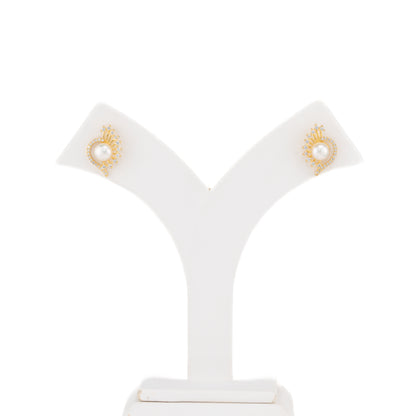 Exceptional White Stone Freshwater Pearl Stud Earrings