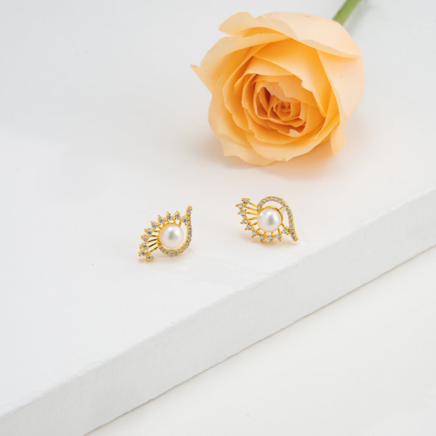 Exceptional White Stone Freshwater Pearl Stud Earrings