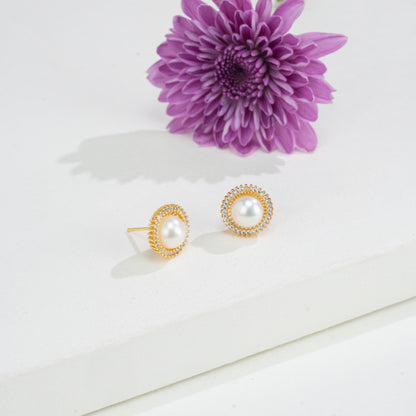 Exceptional White Stone Freshwater Pearl Stud Earrings