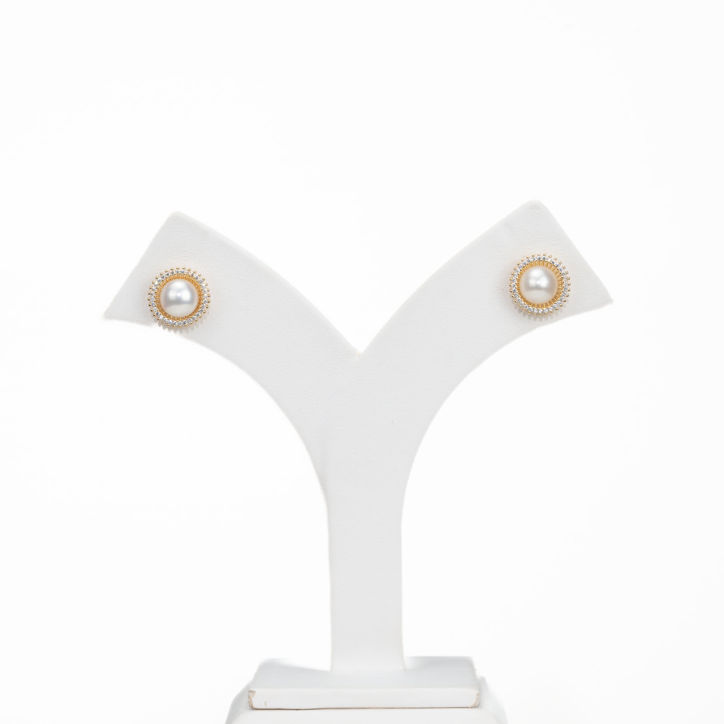 Exceptional White Stone Freshwater Pearl Stud Earrings