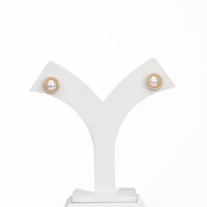 Exceptional White Stone Freshwater Pearl Stud Earrings