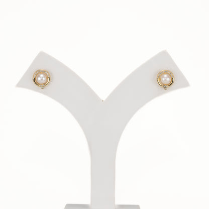 Delicate White Stone Freshwater Pearl Stud Earrings