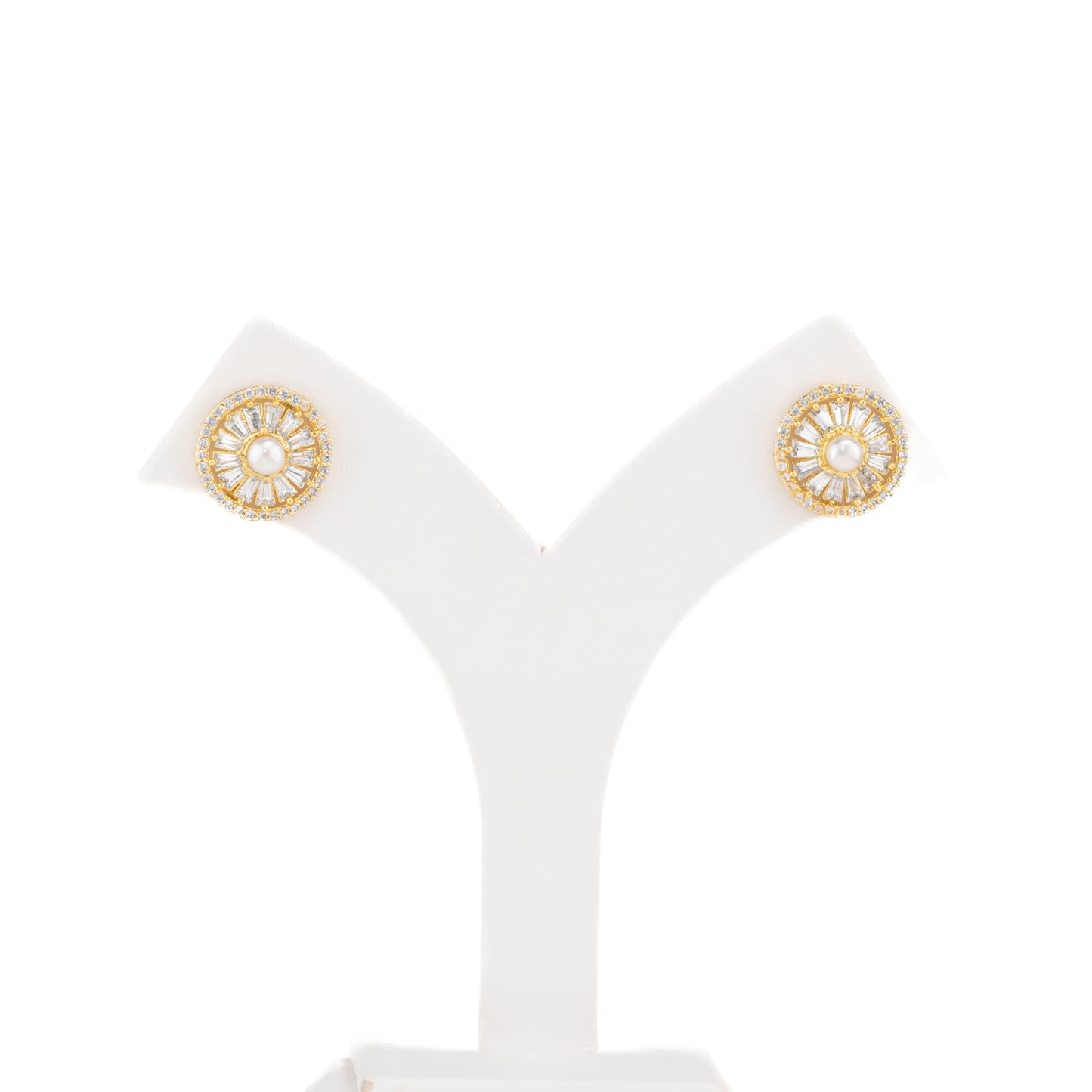 Sleek White Stone Freshwater Pearl Studs Earrings