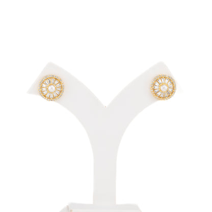 Sleek White Stone Freshwater Pearl Studs Earrings