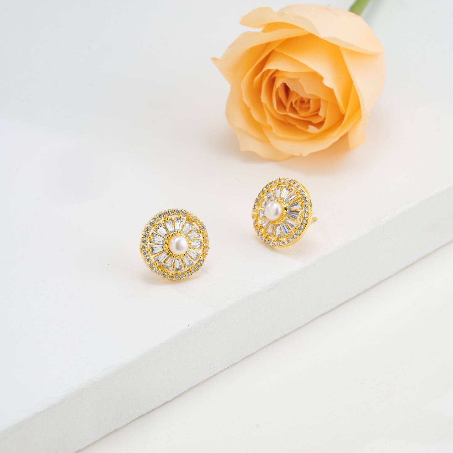 Sleek White Stone Freshwater Pearl Studs Earrings