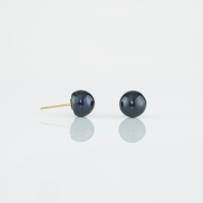 Black Button Freshwater Pearl Stud Earrings