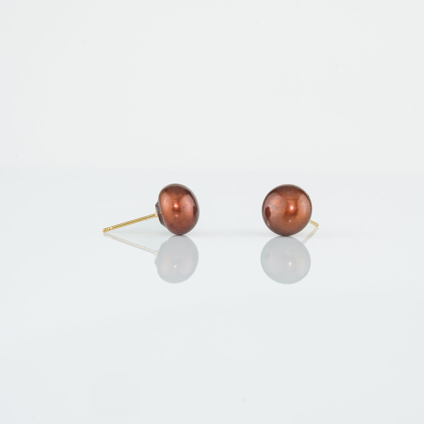 Bronze Button Freshwater Pearl Stud Earrings