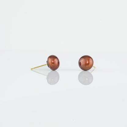 Bronze Button Freshwater Pearl Stud Earrings