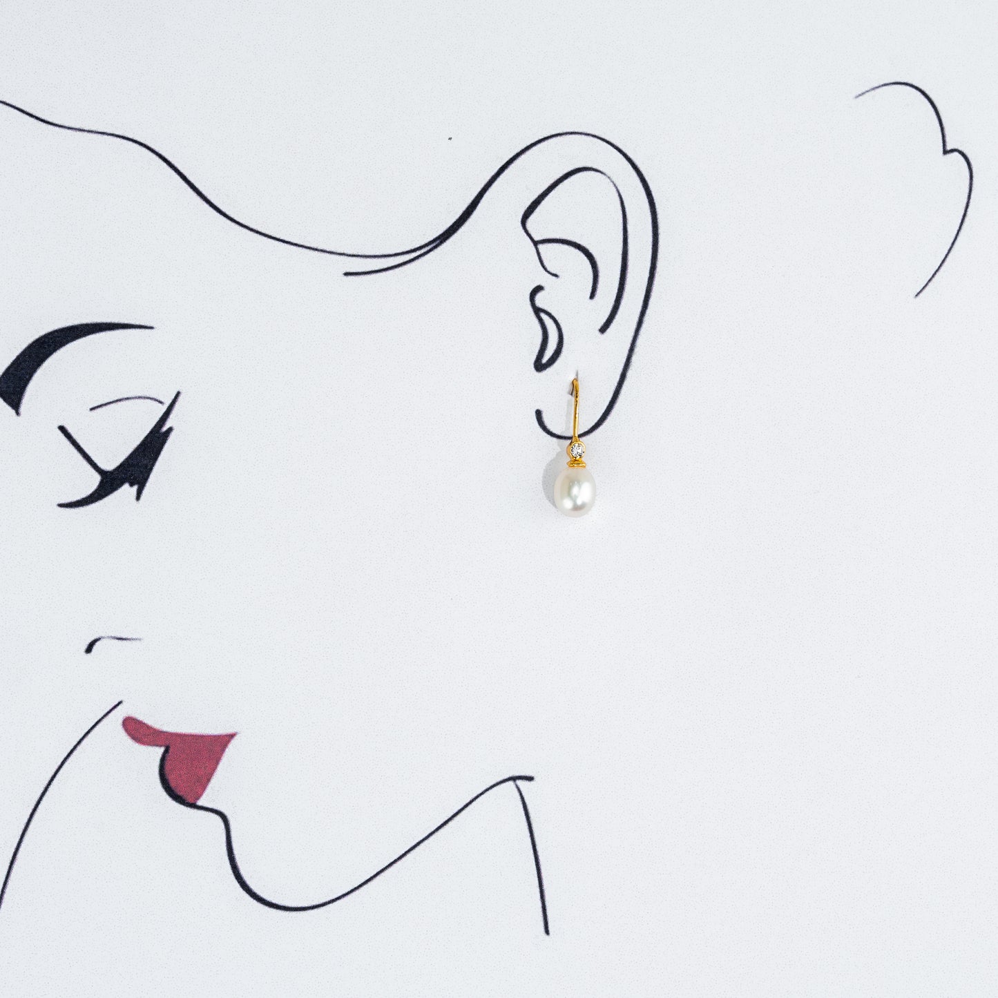 Lovely White Stone Drop Freshwater Pearl Earring