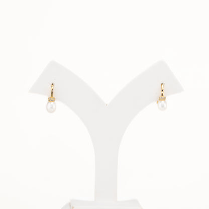 Lovely White Stone Drop Freshwater Pearl Earring