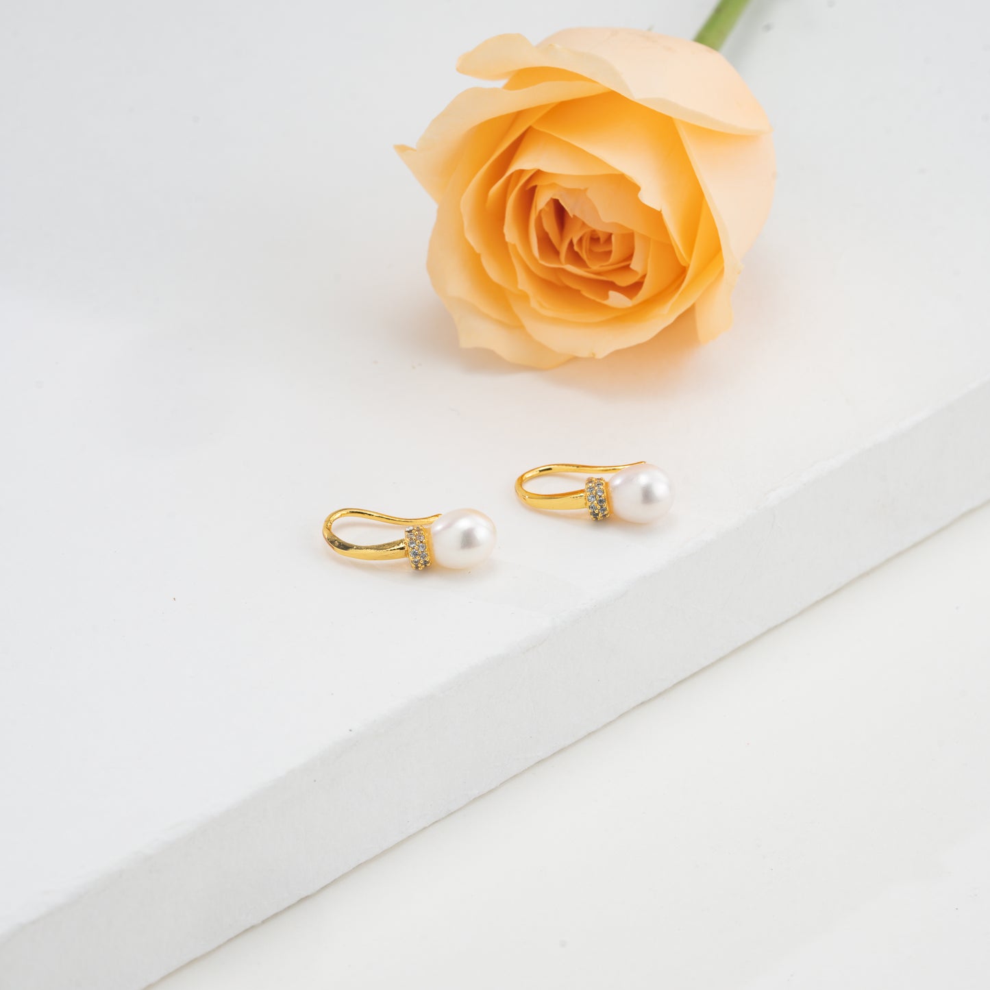 Lovely White Stone Drop Freshwater Pearl Earring