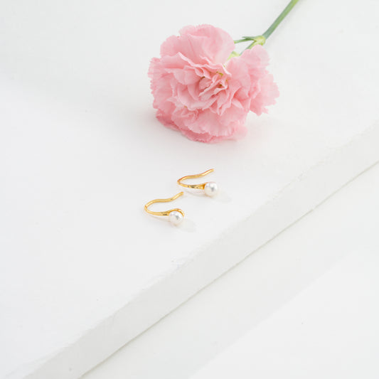 Delicate Button White Freshwater Pearl Stud Earrings