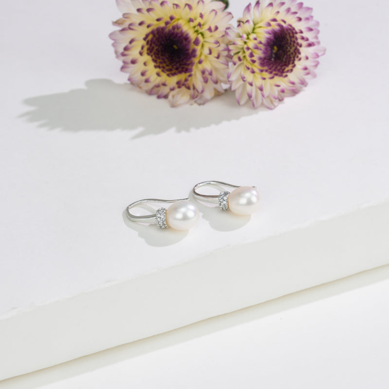 Delicate Drop White Freshwater Pearl Stud Earrings