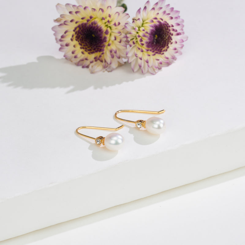 Lovely White Stone Drop Freshwater Pearl Earring