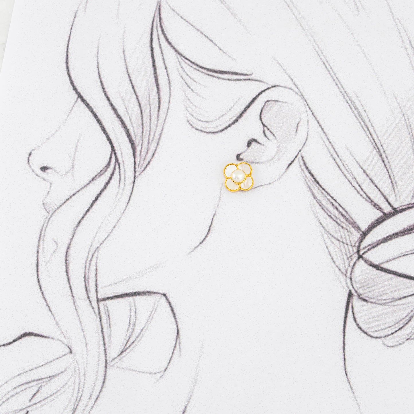 Feminine White Freshwater Pearl Stud Earrings