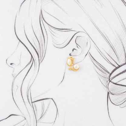 Sleek White Freshwater Pearl Stud Earrings