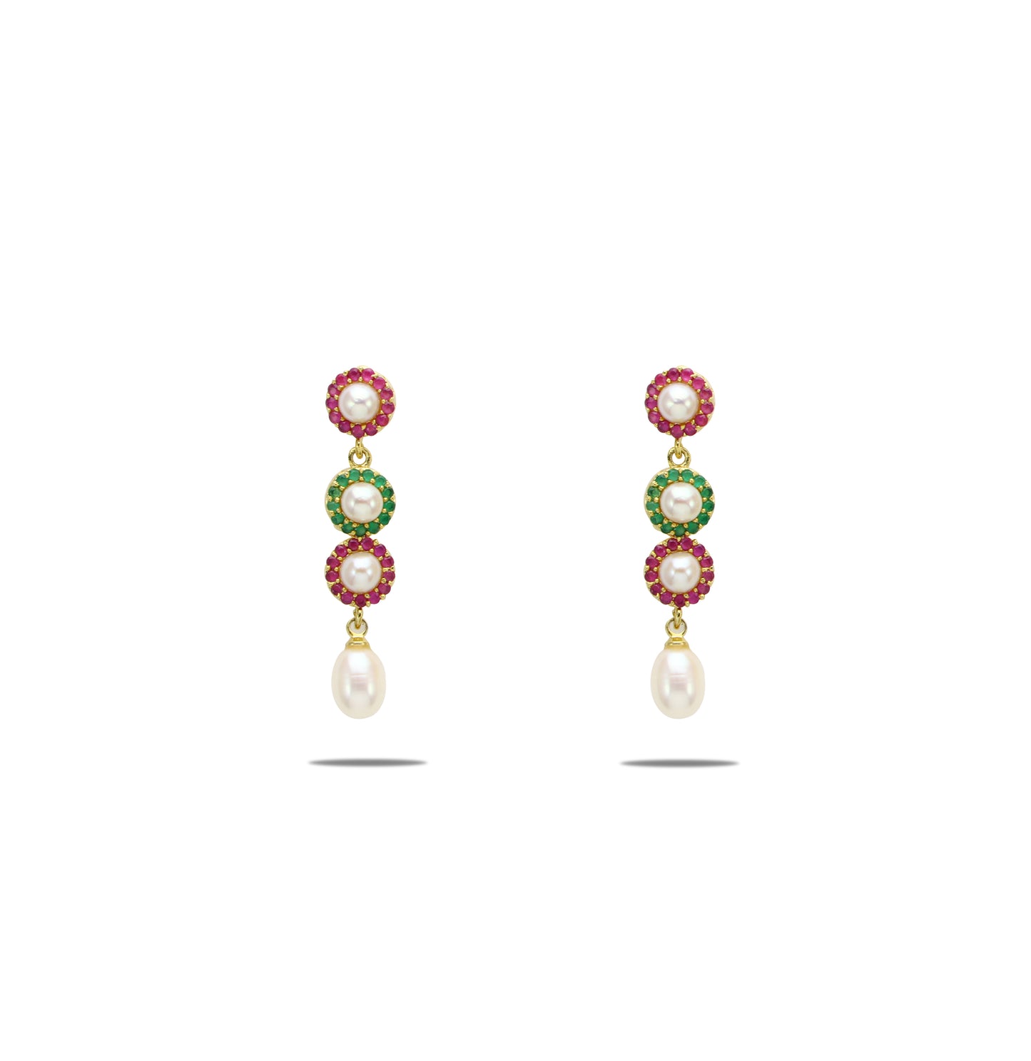 Radiant Red Green Freshwater Pearl Hanging Earrings