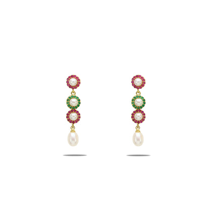Radiant Red Green Freshwater Pearl Hanging Earrings
