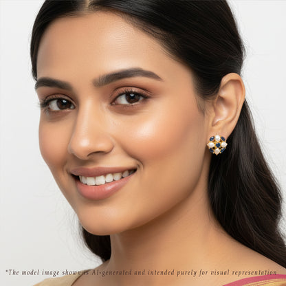 Swan Blue Stone Freshwater Pearl Stud Earrings