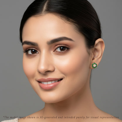 Brilliant Green Stone Freshwater Pearl Stud Earrings