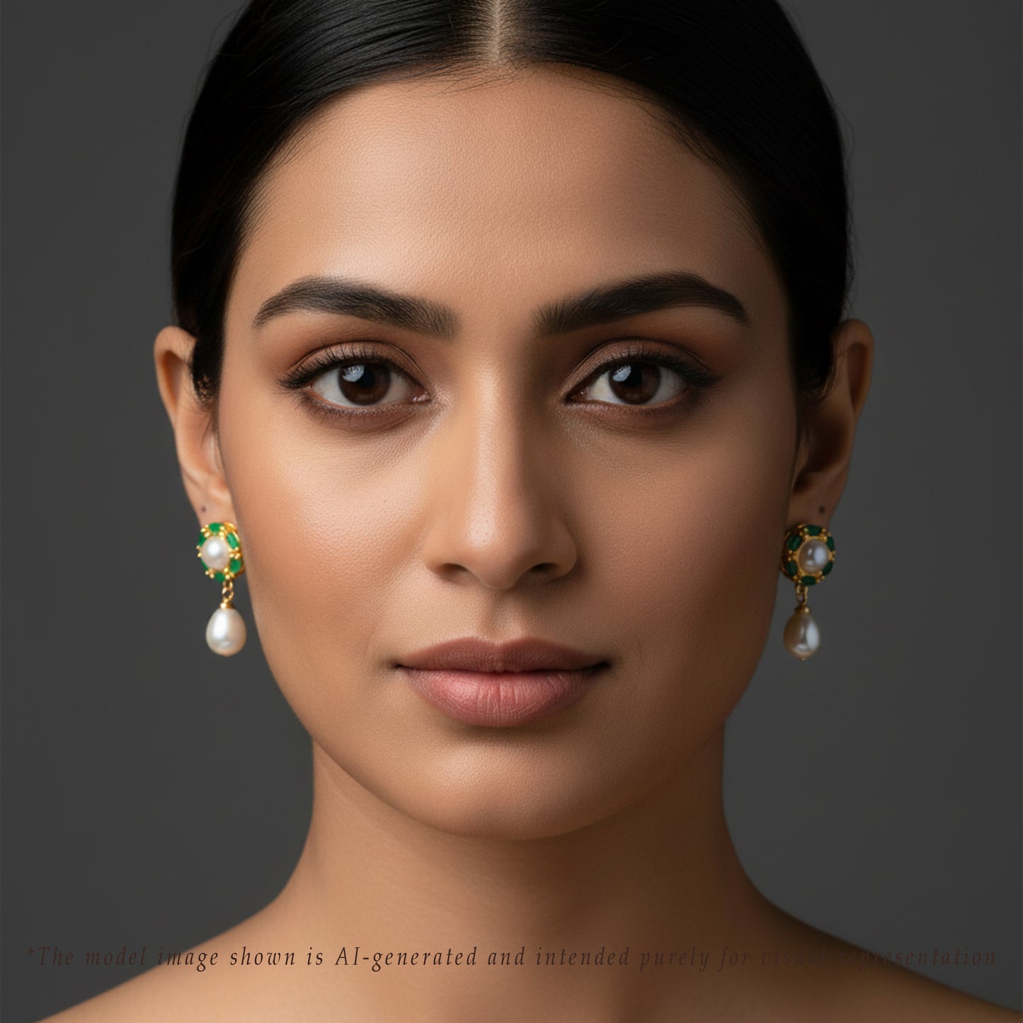 Fashionable Green Stone Freshwater Pearl Stud Earrings