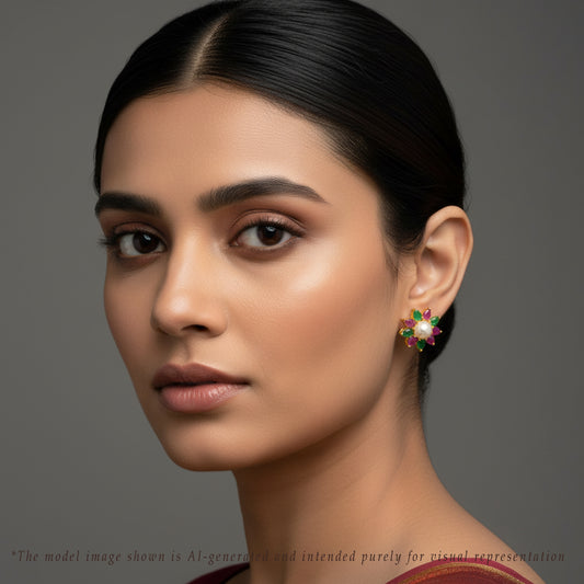 Exciting Red Green Multicolor Stone Stud Earrings