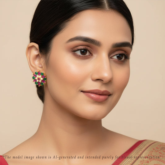 Graceful Red Green Multicolor Freshwater Pearl Studs Earrings