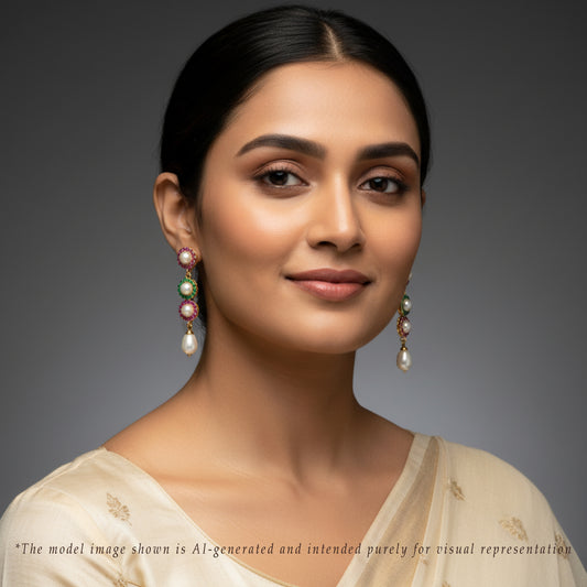 Radiant Red Green Freshwater Pearl Hanging Earrings