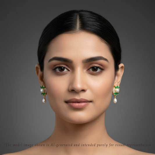 Twinkling Green Mix Hanging Freshwater Pearl Studs Earrings