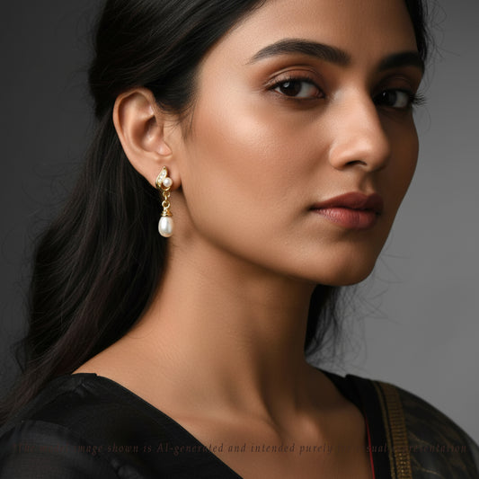 Sparkling White Mix Freshwater Pearl Hanging Studs Earrings