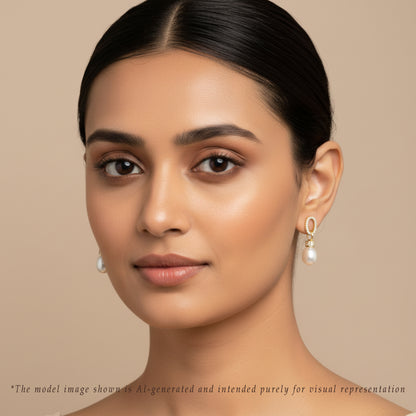 Classic White Drop Freshwater Pearl Hanging Studs Earrings