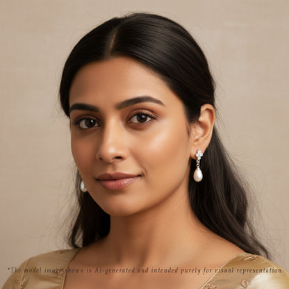 Pristine White Drop Hanging Studs Earrings