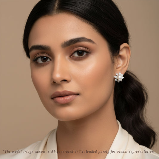 Grace White Stone Pearl Freshwater Stud Earrings