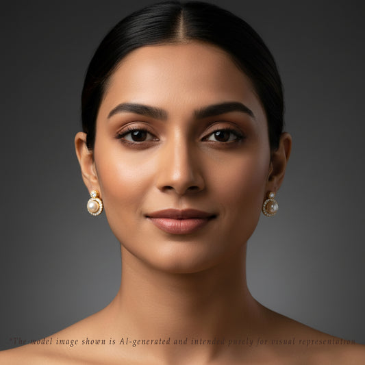 Glowing White Stone Freshwater Pearl Stud Earrings