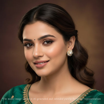 Glamour White Stone Freshwater Pearl Stud Earrings