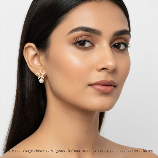 Precious White Stone Freshwater Pearl Stud Earrings