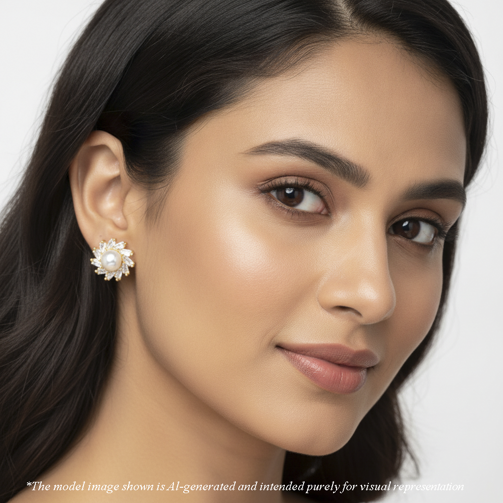 Enduring White Stone Freshwater Pearl Stud Earrings
