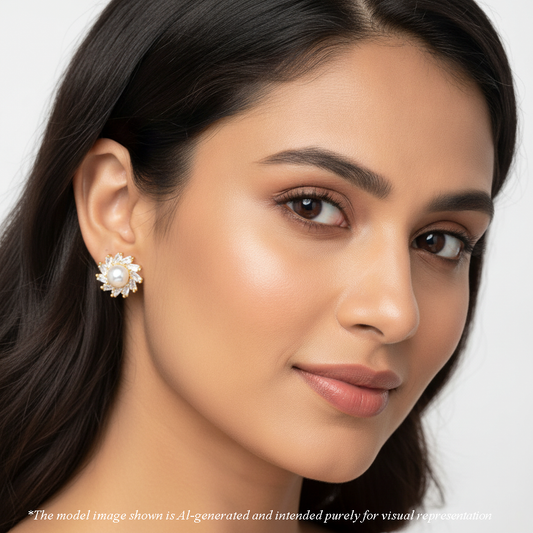 Enduring White Stone Freshwater Pearl Stud Earrings