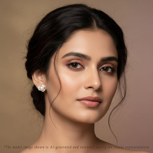 Radiance White Stone Freshwater Pearl Stud Earrings