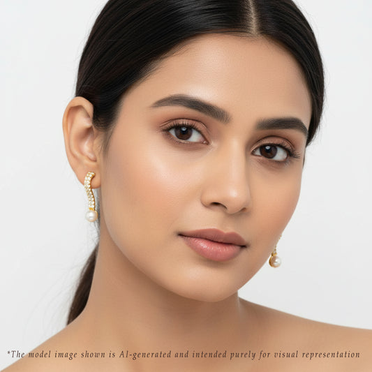 Regal White Stone Freshwater Pearl Studs Earrings