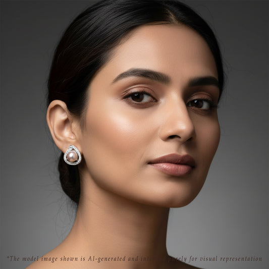 Iridescent White Stone Pink Freshwater Pearl Stud Earrings