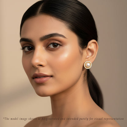 Exceptional White Stone Freshwater Pearl Stud Earrings