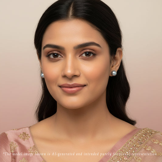 Grey Button Freshwater Pearl Stud Earrings