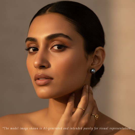 Dark Blue Button Freshwater Pearl Stud Earrings