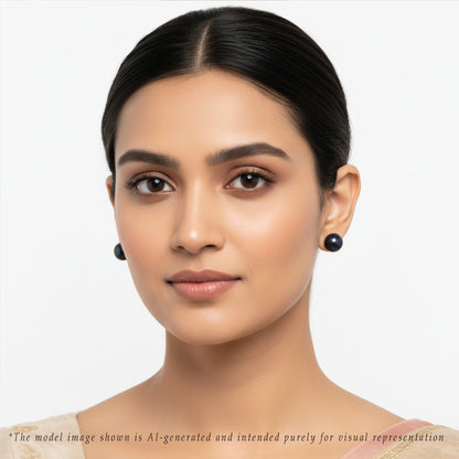 Black Button Freshwater Pearl Stud Earrings