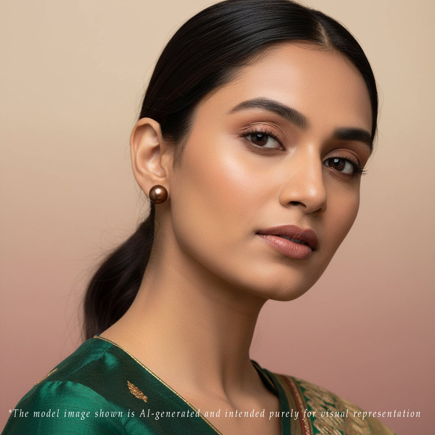 Bronze Button Freshwater Pearl Stud Earrings