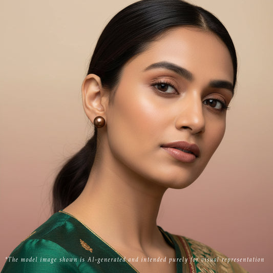 Bronze Button Freshwater Pearl Stud Earrings