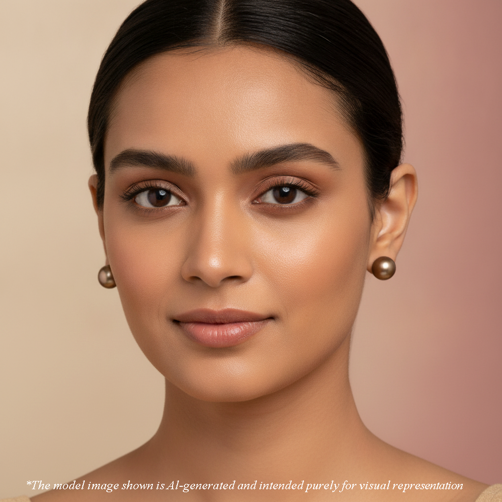 Bronze Button Freshwater Pearl Stud Earrings