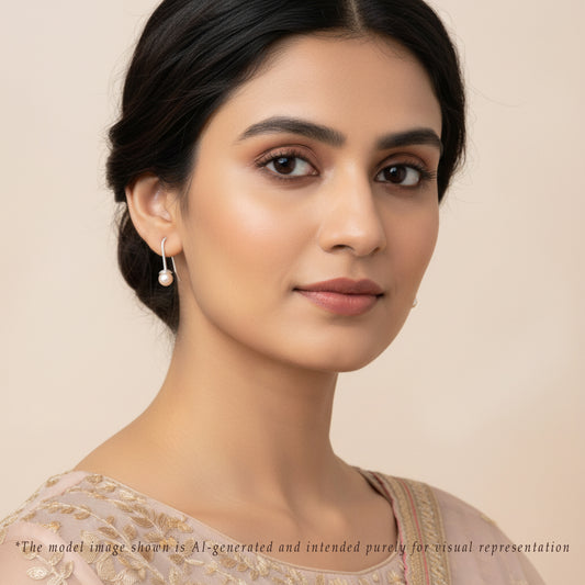 Contemporary Button Shaped Freshwater Pearl Drop Earrings