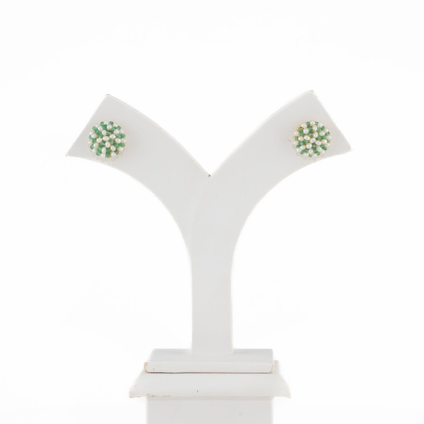 Mystical Natural Emerald Seed Freshwater Pearl Stud Earrings